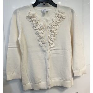 Ann Taylor LOFT Ivory Cream Ruffle Cardigan Small